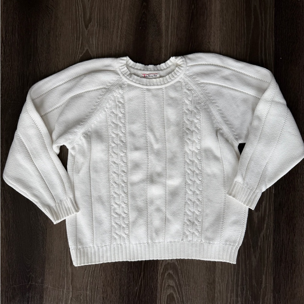 Talbots white Cable Knit Sweater women’s small 100% cotton